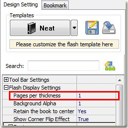 set per flipping page thickness to make stunning flash catalog