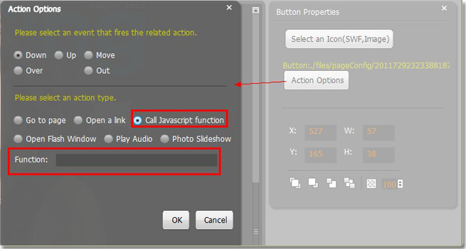 define the added button of flash catalog