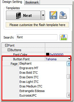 customize the button font of flash catalog