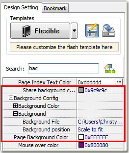 use search function of catalog maker to find background setting option