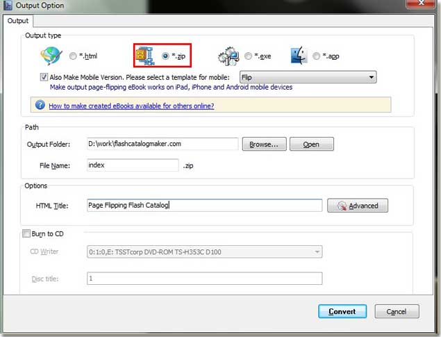 convert pdf to .zip page flipping flash catalog