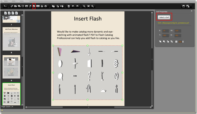 easily add own designed flash to e-catalog by catalog maker