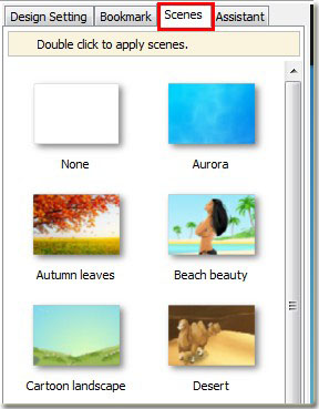 click scenes to open the flash background selection interface of catalog software